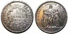 5 francs argent Hercule 2éme type - 1876 A