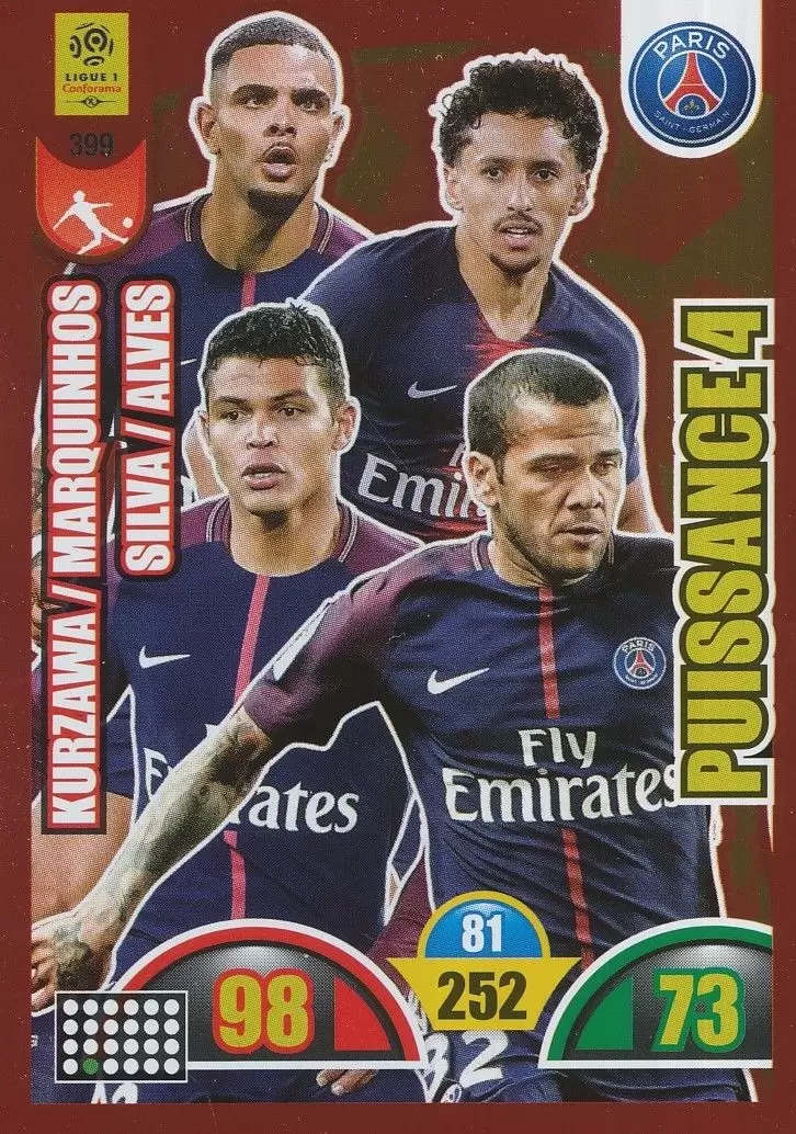 Adrenalyn XL : 2018-2019 (France) - Layvin Kurzawa / Marquinhos / Thiago Silva / Dani Alves - Paris Saint-Germain