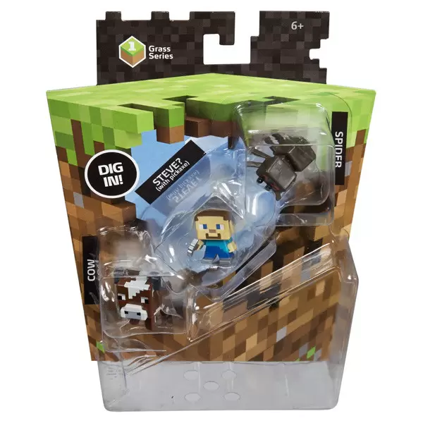 Minecraft Mini Figures Série 1 - Triple Pack - Cow, Steve? with Pickake, Spider