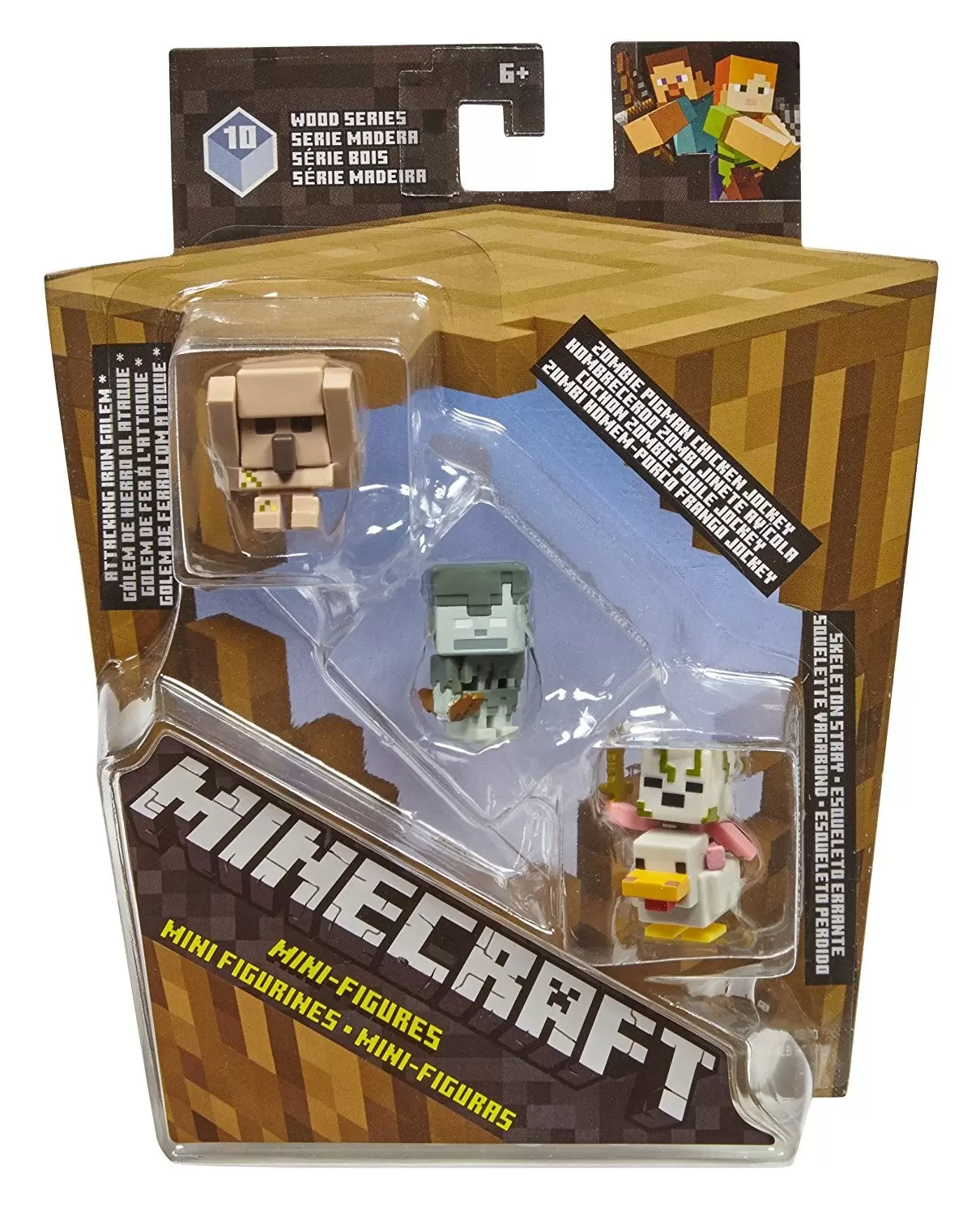 Minecraft Mini Figures Série 10 - Triple Pack - Attacking Iron Golem, Zombie Pigman Chicken Jokey, Skeleton Stray