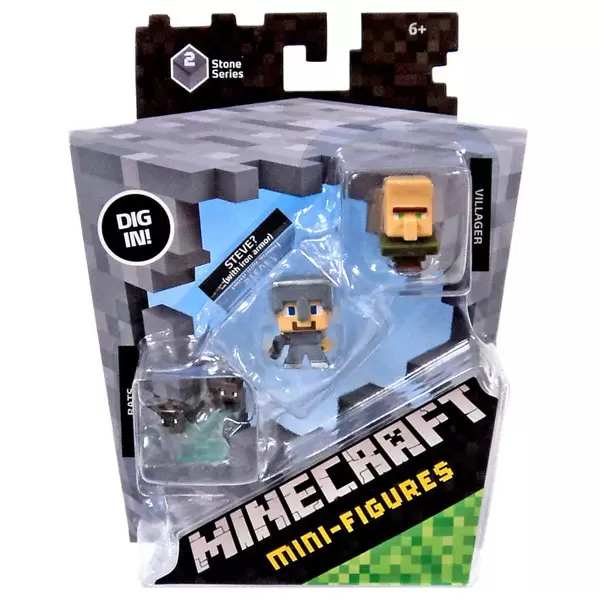 Minecraft Mini Figures Série 2 - Triple Pack - Bats, Steve? Iron Armor, Villager