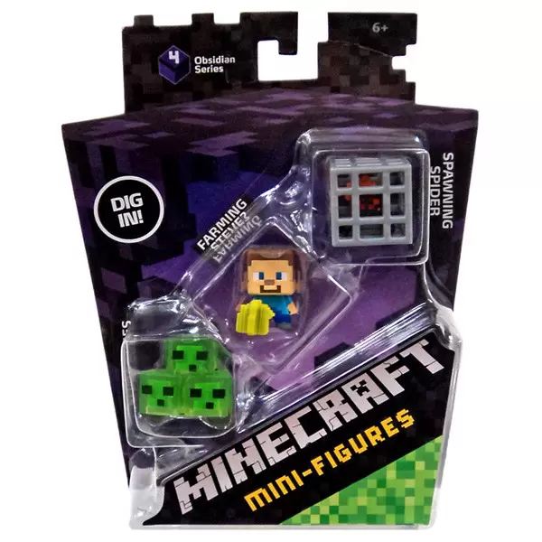 Minecraft Mini Figures Série 4 - Triple Pack - Slime Cubes, Farming Steve?, Spawning Spider