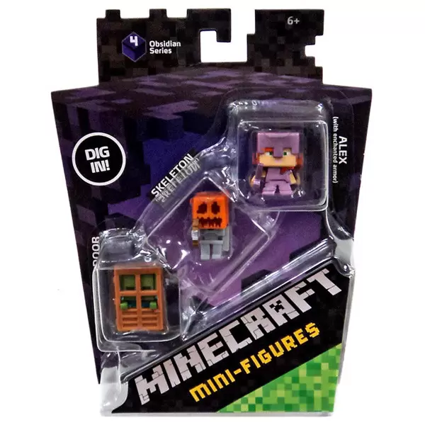 Minecraft Mini Figures Series 4 - Triple Pack - Zombie at Door, Skeleton, Alex with Enchanted Armor