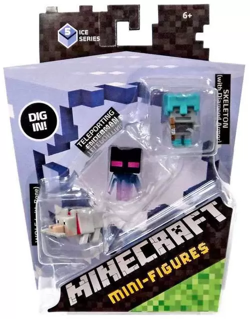 Minecraft Mini Figures Série 5 - Triple Pack - Wolf with Bone, Teleporting Enderman, Skeleton with Diamond Armor