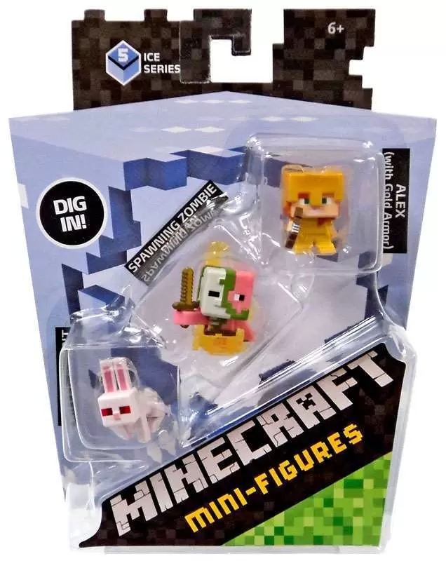 Minecraft Mini Figures Series 5 - Triple Pack - Rabbit Killer, Spawning Zombie, Alex with Gold Armor
