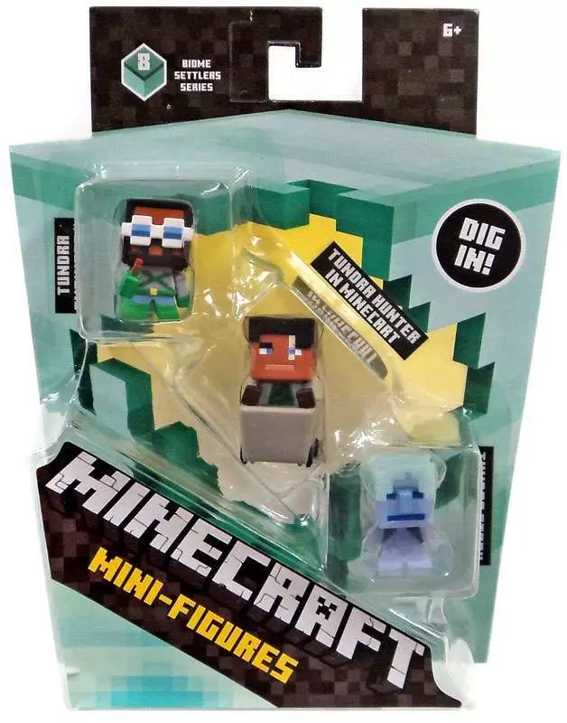 Minecraft Mini Figures Série 8 - Triple Pack - Tundra Engineer, Tundra Hunter in Minecart, Tundra Stray