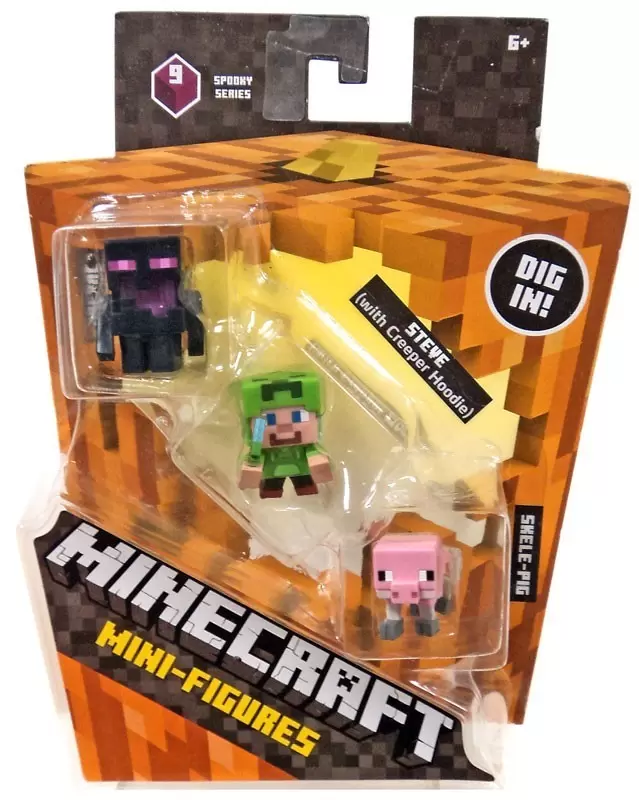 Minecraft Mini Figures Series 9 - Triple Pack - Steve? with Creeper Hoodie, Skeleton Pig, Enderall