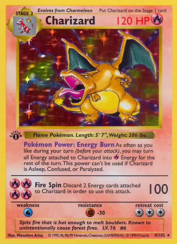 CHARIZARD INCLUDED COMPLETE BASE SET POKEMON CARDS 102/102 PL-EXC/NM 