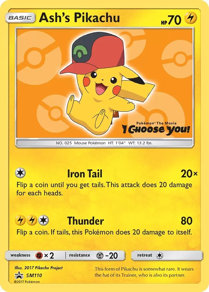POKEMON Ash's Pikachu Promo Card English SM 114  Ultra Sun Moon Hat MINT 
