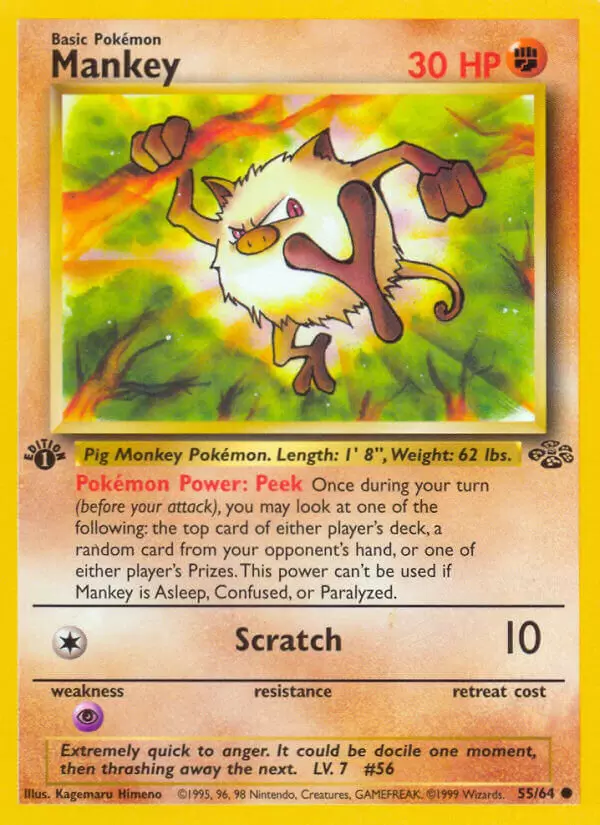 55/64 Pokemon Card. Mankey Jungle EX 