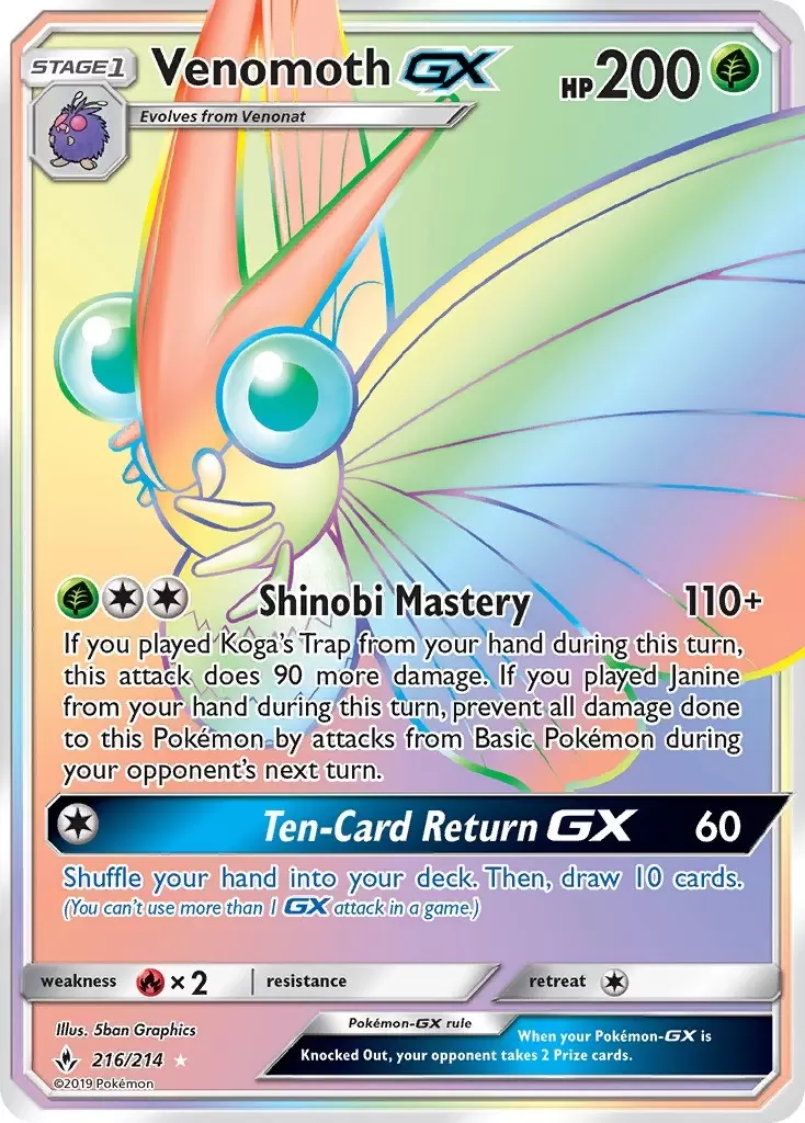Pokemon Card  VENOMOTH  GX  Ultra Rare 12/214  UNBROKEN BONDS **MINT**