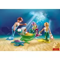 Mermaid family with Shell Pram
