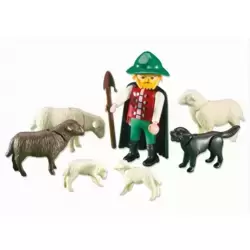 Berger avec 5 moutons