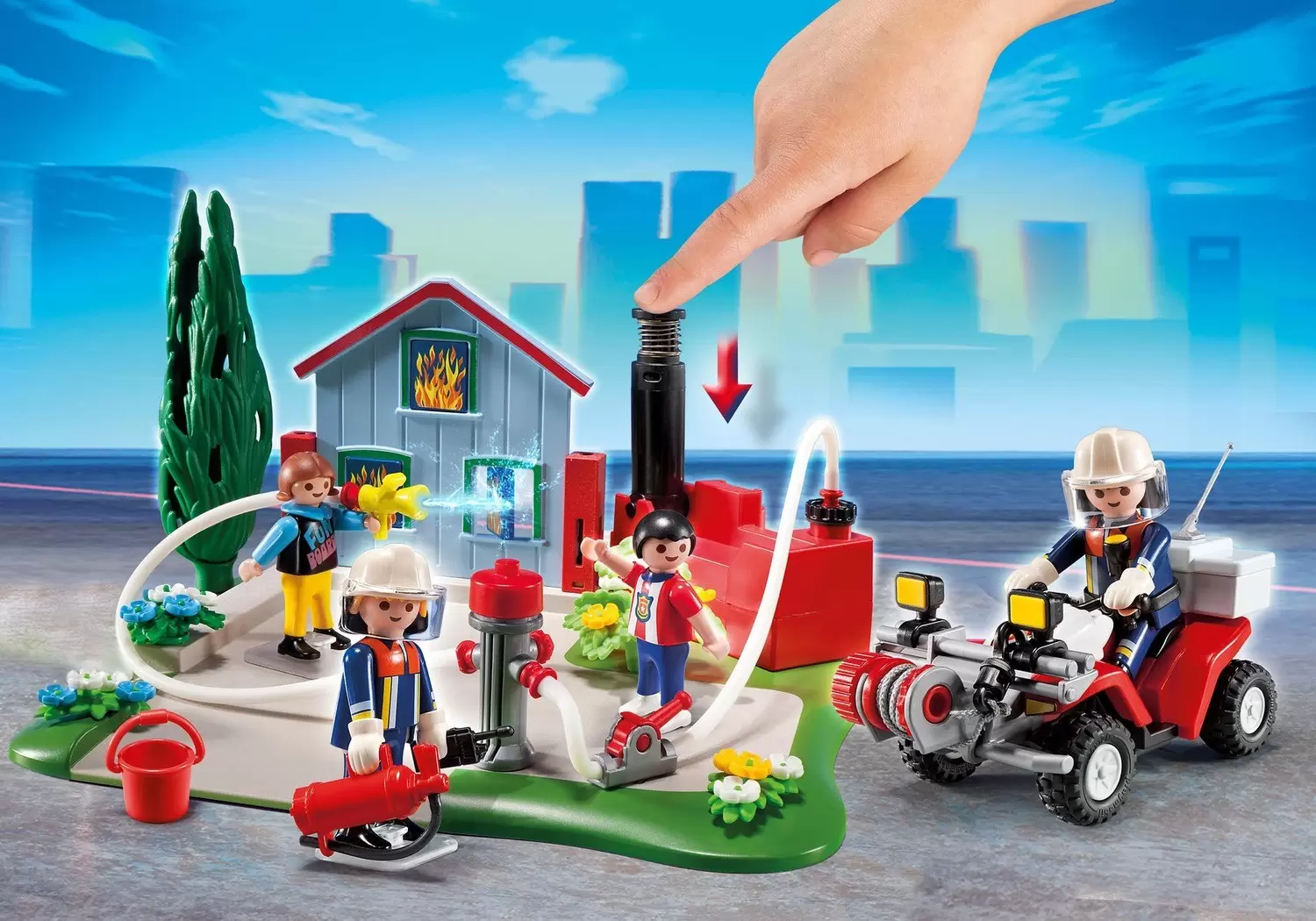 Playmobil Pompier - Set Anniversaire - Brigade De Pompiers Avec Quad