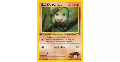 Sleeve 67/132 NM Brock’s Mankey 1st Edition Gym Heroes Common Pokemon Card