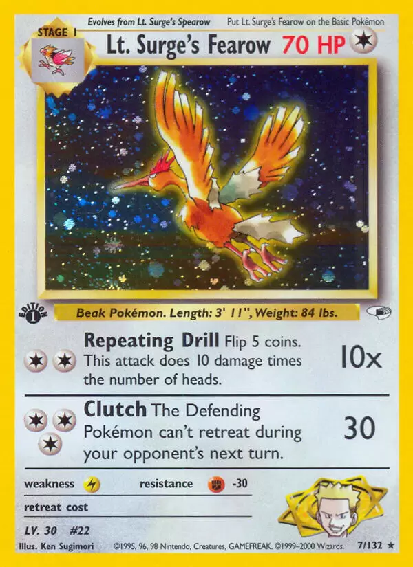 Gym Heroes - Lt. Surge\'s Fearow Holo 1st Edition