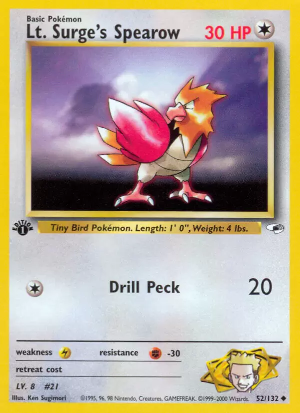 Gym Heroes - Lt. Surge\'s Spearow 1st Edition