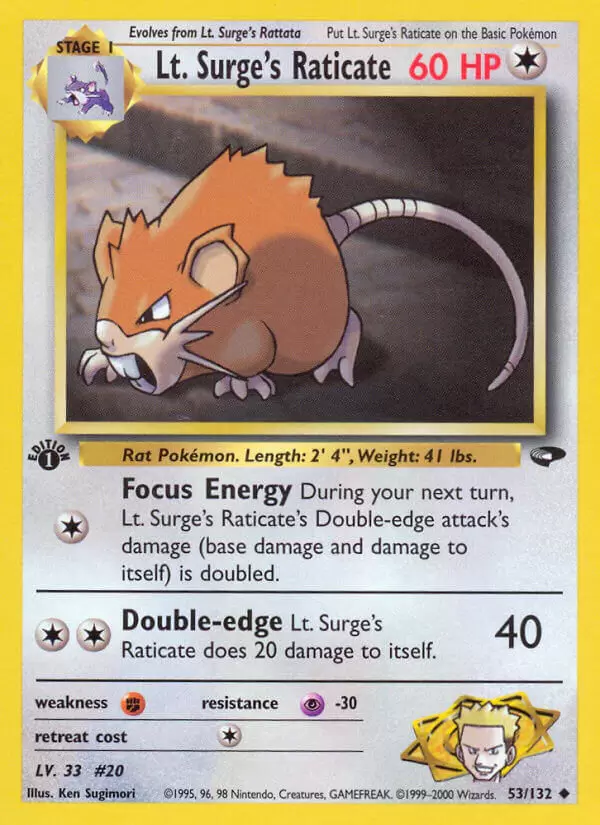 Gym Challenge - Lt. Surge\'s Raticate 1st Edition