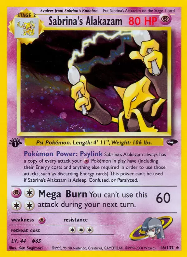 Gym Challenge - Sabrina\'s Alakazam Holo 1st Edition