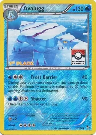 XY Flashfire - Avalugg Reverse 1st Place Pokemon League