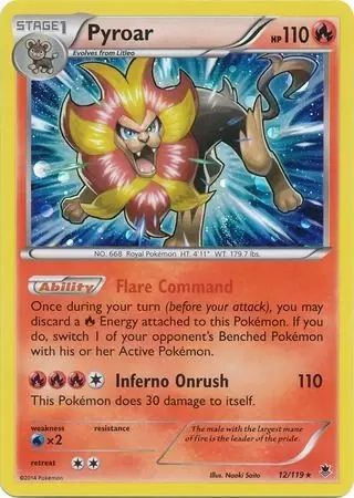 Pyroar - 12/119 - Rare Non Holo Pokemon Card XY Phantom Forces DMG