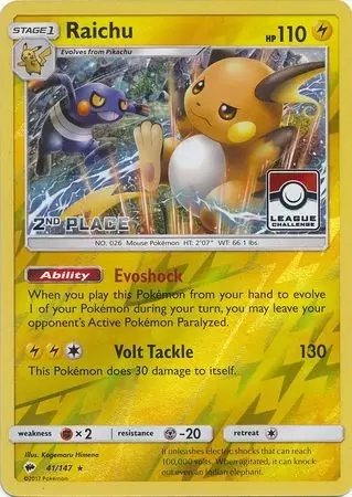 Burning Shadows - Raichu Reverse 2d Place Pokemon League