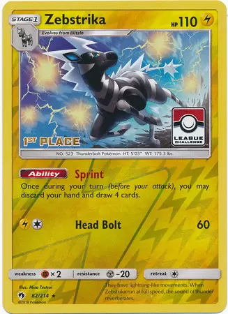 Lost Thunder - Zebstrika Reverse 1st Place Pokemon League