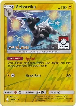 Lost Thunder - Zebstrika Reverse 4th Place Pokemon League