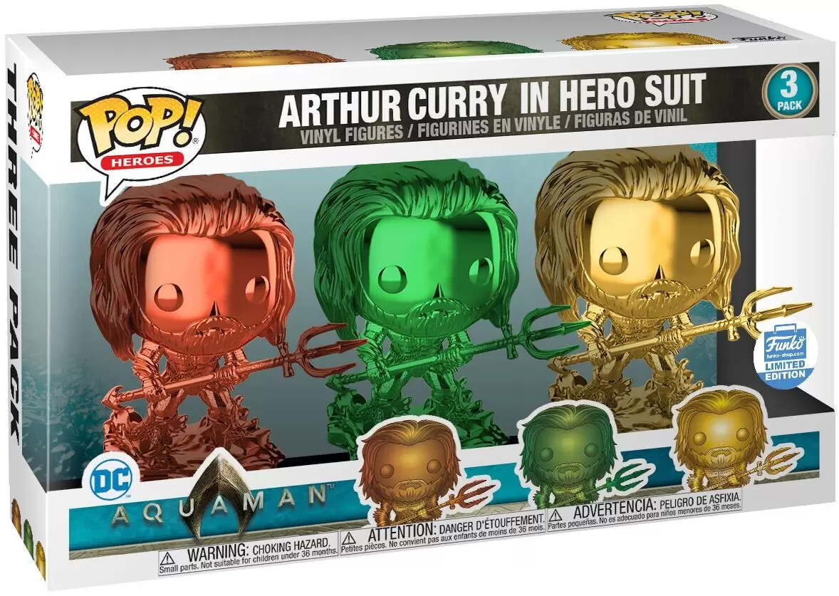 POP! Heroes - Aquaman - Arthur Curry in Hero Suit Chrome 3 Pack