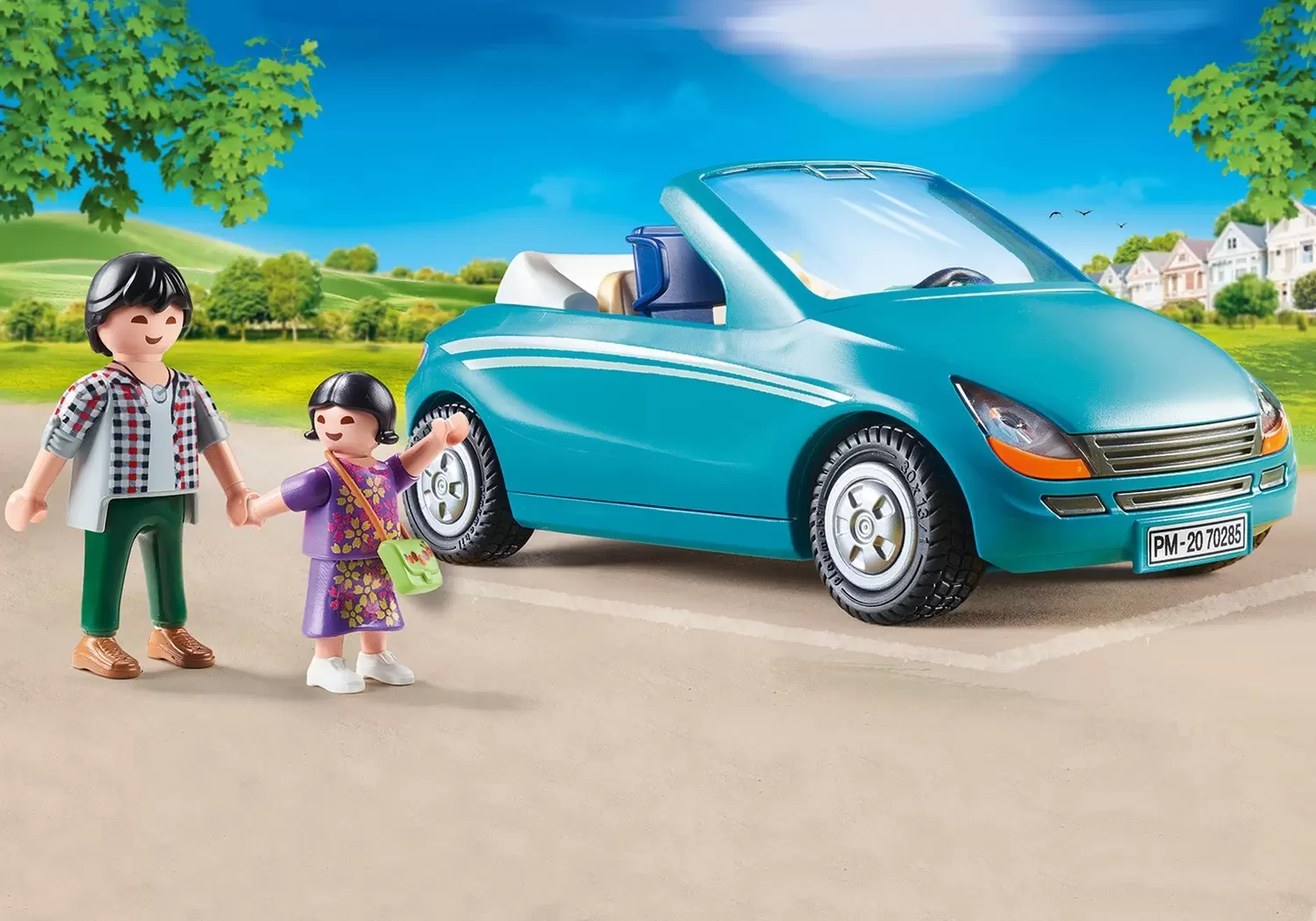Playmobil dans la ville - Papa avec enfant et voiture cabriolet