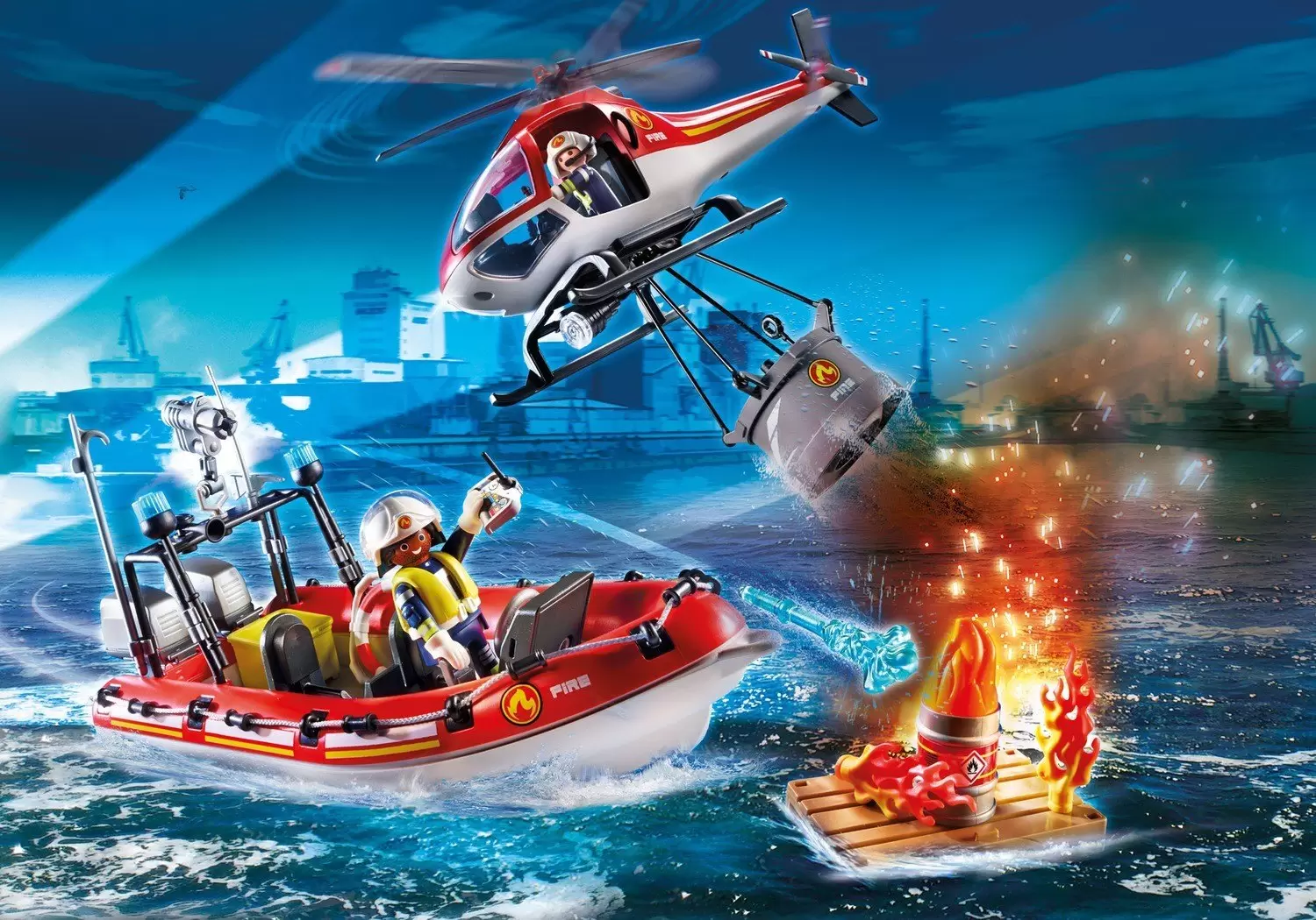 Playmobil Rescuers & Hospital - Fire brigade with boat and helicopter (PROMO PACK)