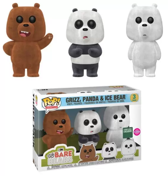 POP! Animation - We Bare Bear - Grizz, Panda & Ice Bear Flocked 3 Pack