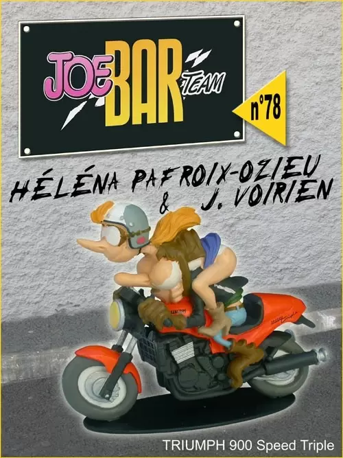 Figurines Joe Bar Team Série 1 - Hélena PAFROIX-OZIEUX et J. VOIRIEN sur leur TRIUMPH 900 SPEED TRIPLE