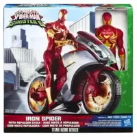 iron spider man with spider cycle