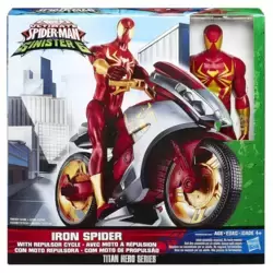 iron spider man with spider cycle