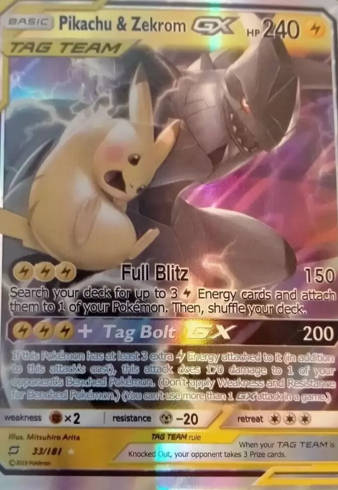 Pikachu E Zekrom GX Pokémon Carta Em Português 33/181 - Ri Happy