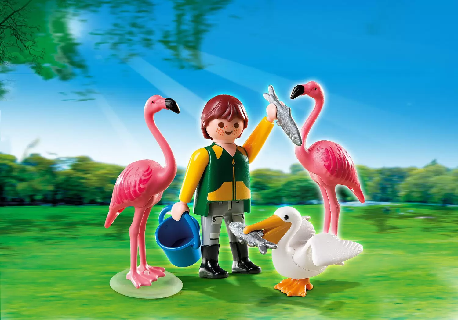 Playmobil SpecialPlus - Gardien de zoo avec flamants roses et pélican