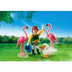 Zoo's Guardian with flamingos