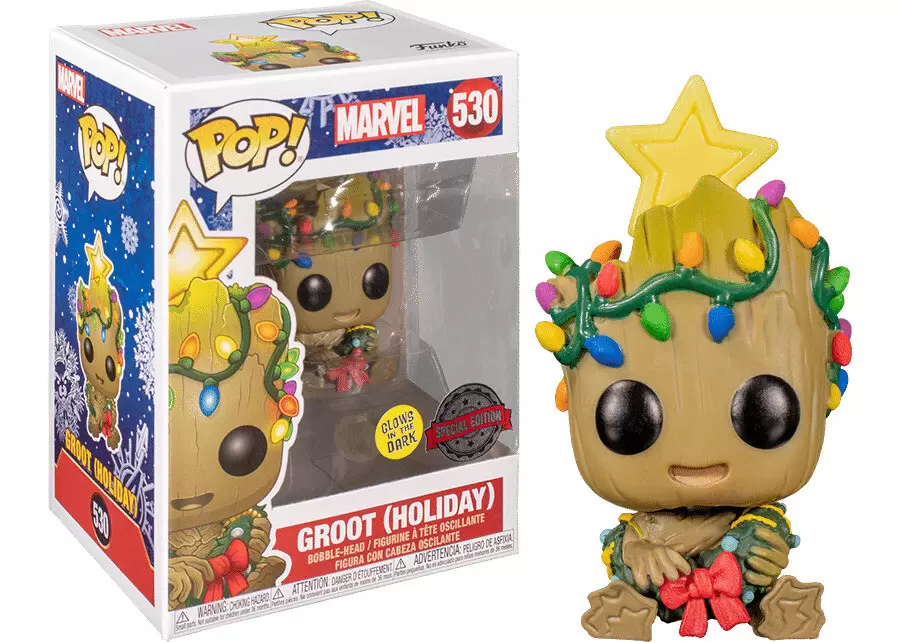Marvel #530 Groot Holiday mit Lichtern Exklusiv Funko POP leuchtet im Dunkeln 