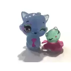 Blue cat with green kitten