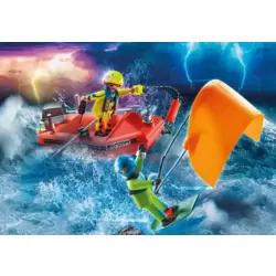 Kitesurfer Rescue with Speedboat