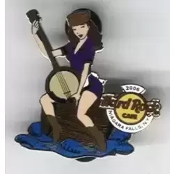 Banjo Girl on Barrel in water