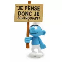 Smurf with sign : Je pense donc je Schtroumpf