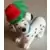 Dalmatian Wearing plush red and green accented Santa cap with blue collar