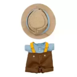 Blue Shirt, Brown Pants with Suspenders and Fedora Hat
