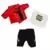 Red Jacket with White Graphic Tank Top and Black Lightning Bolt Pants