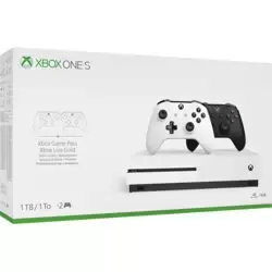 Pack Console Xbox One S 1To + 2 gamepad Black & White