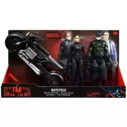 The Batman Batcycle with Bruce Wayne, Batman, Selina Kyle & The Penguin