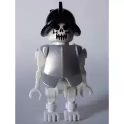 Skeleton, Fantasy Era Torso with Evil Skull, Black Conquistador Helmet, Pearl Light Gray Armor