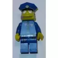 Chief Wiggum with Dark Pink Frosting Splotches on Face and Shirt